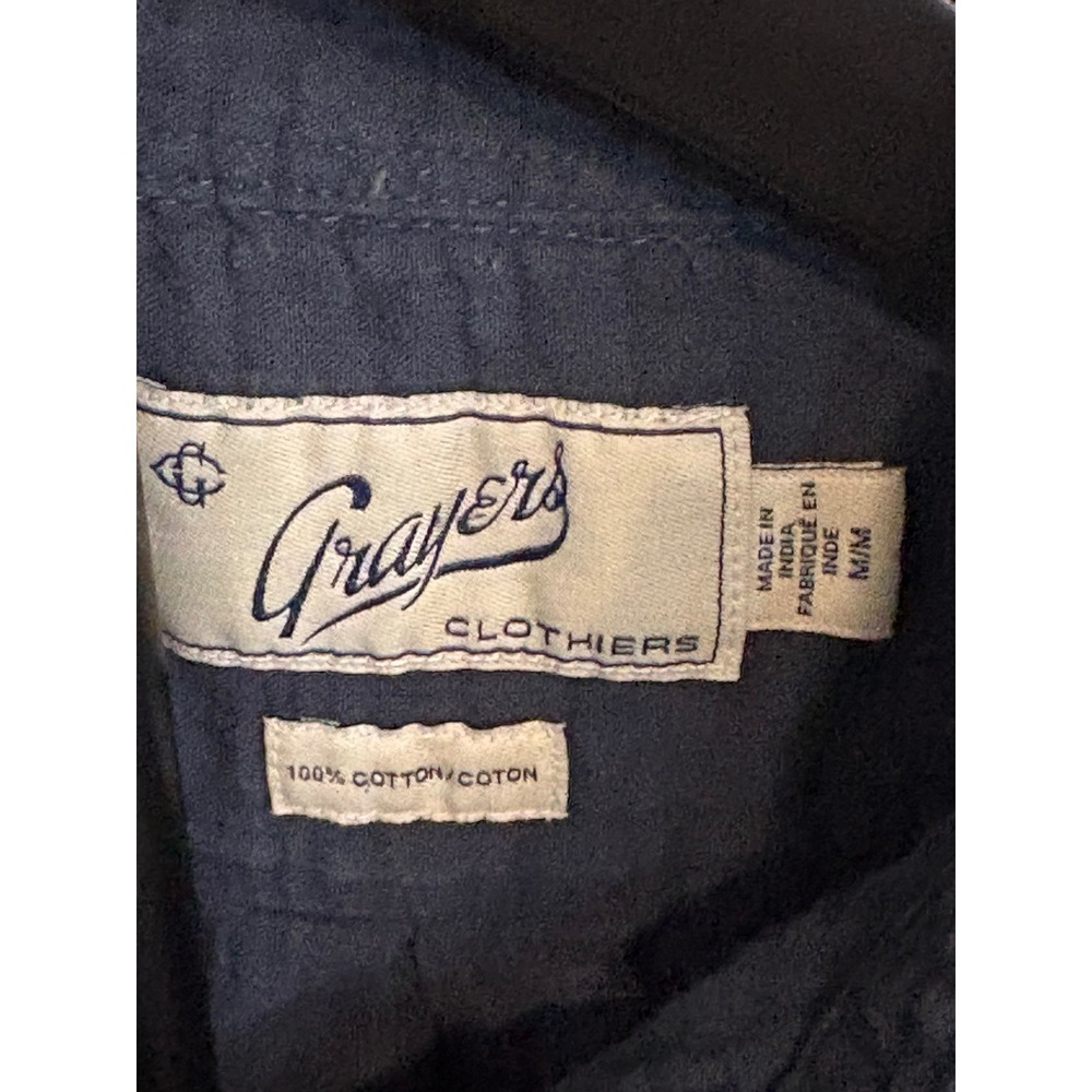 Grayers Clothiers Mens Medium Blue Double Cloth Cotton Button Down Shirt Indigo - Picture 3 of 3